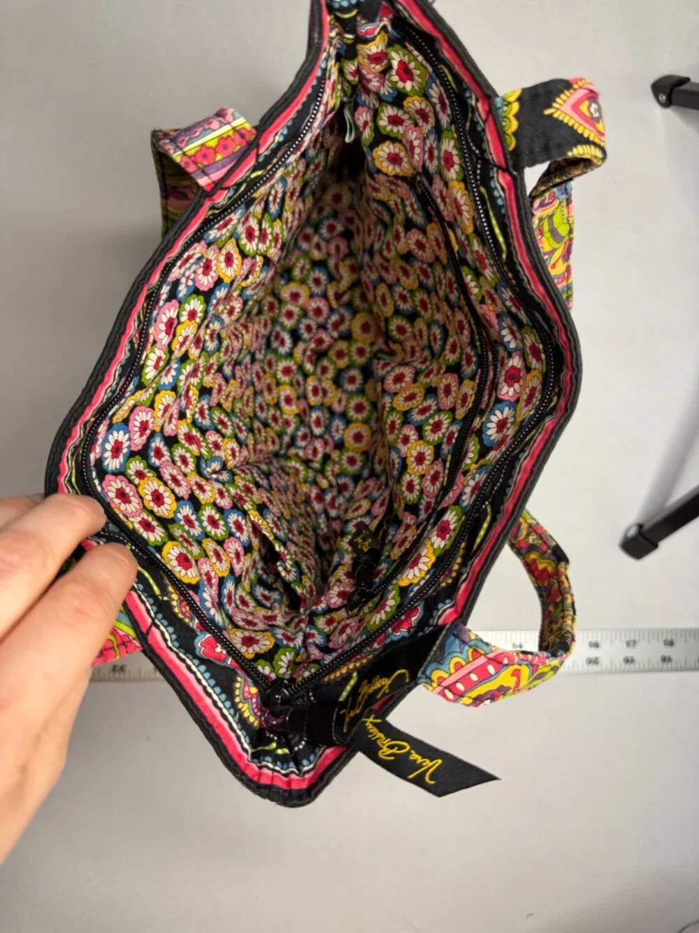 Vera Bradley Symphony in Hue Shoulder Bag Tote Black Multicolor Paisley Floral